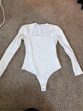 Abercrombie & Fitch White Square Neck Long Sleeve Bodysuit